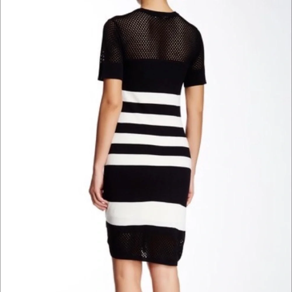 Trina Turk Striped Sheath Dress Size L Black Off White Lined